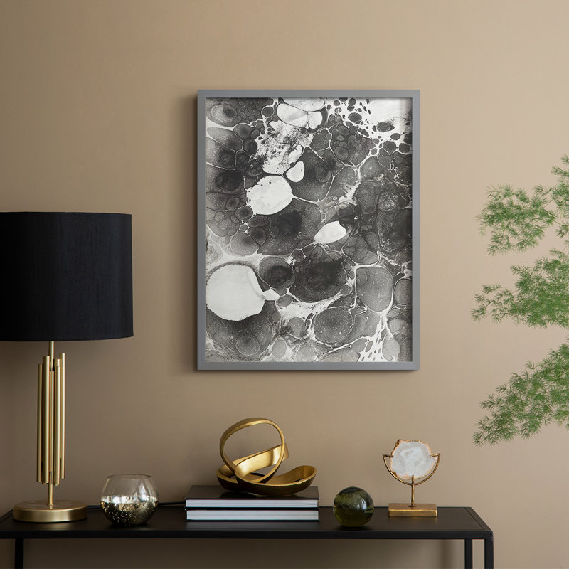 Marbling IV Framed Print - Solid Wood, 15" H x 12" W, Gray