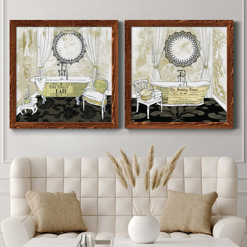 «Daily Bath», ensemble de 2 peintures sur toile encadrées, Cadre en érable, H 31,5 po x l 63 po x P 1,5 po