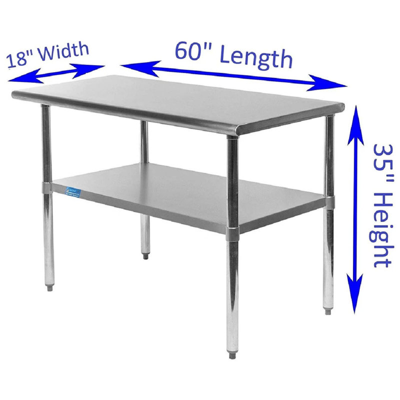 60" Stainless Steel Kitchen Utility Table with Galvanized Undershelf