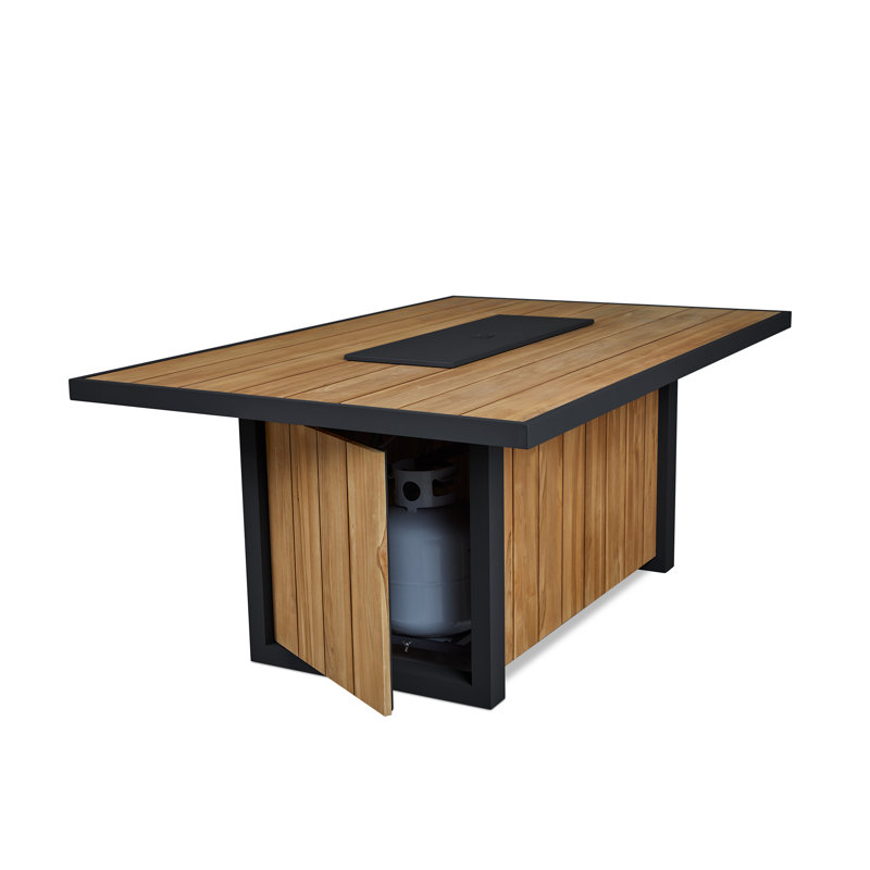 Bodhi 73" Rectangle Teak Dining Fire Table With Hidden Propane Tank Storage by Real Flame