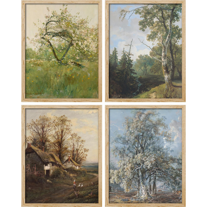 «Vintage Orchard And Countryside Scenes», impression sur papier 4 pièces, Naturel, H 10 po x l 8 po