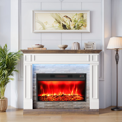 47" Electric Fireplace With Mantel,farmhouse Fireplace Tv Stand With 30" Fireplace Insert Heater