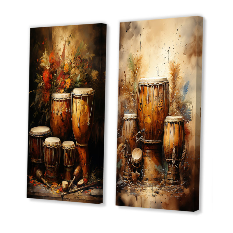 Ensemble d'art mural sur toile Djembe Journey Earthy Umber, H 28 po x l 25 po, Toile tendue