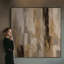 Extra Large Wall Art Fabric Print - Brown Abstract Vertical Forms Contemporary Living Room Decor - "Frame Assembly Required (Unfinished Frame)"-130841929