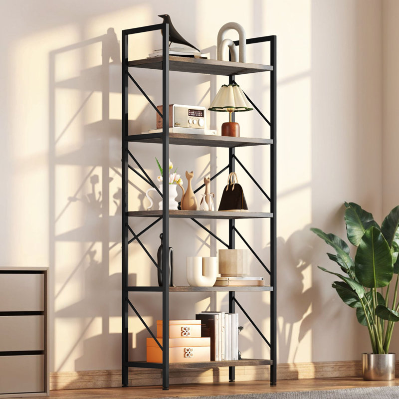 Industrial Bookcase, Corner Shelf Unit, Shelving Unit,  For Living Room, Study, Home Office, Brown/Black