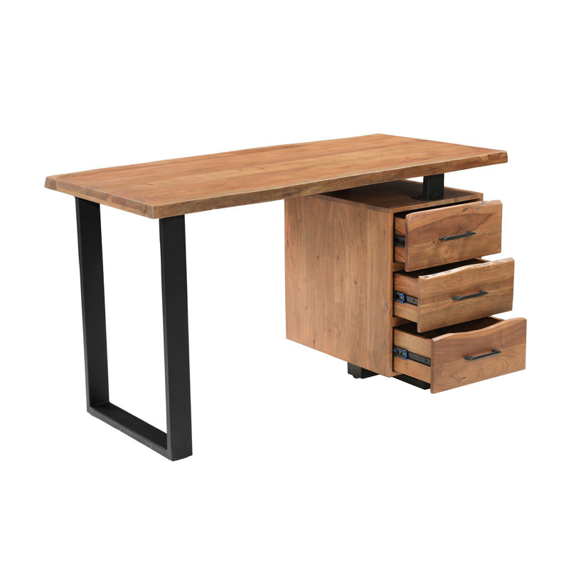 Bureau en bois massif à 3 tiroirs Live Edge, Natural