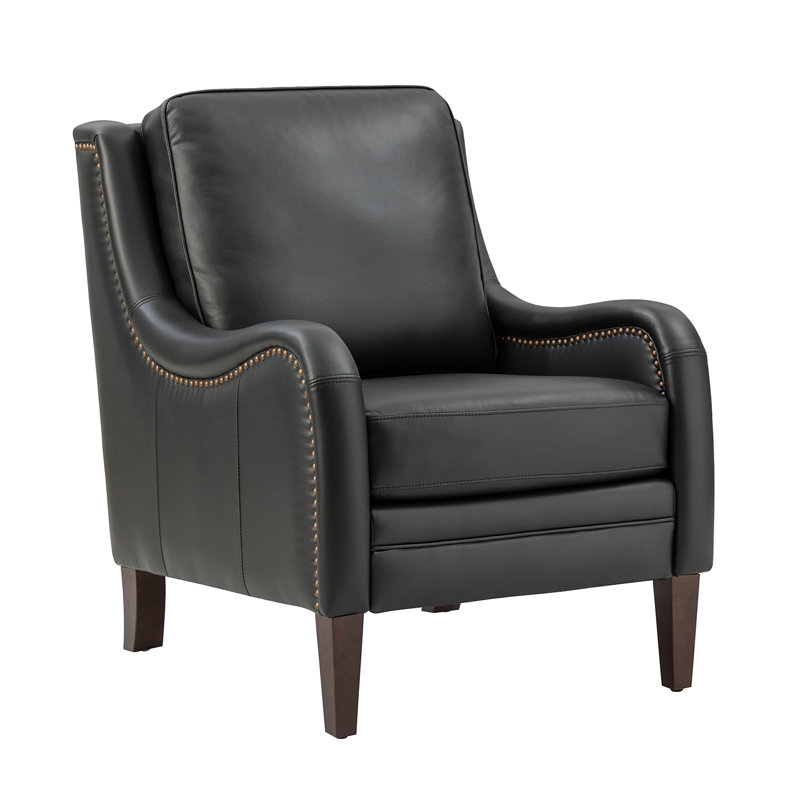 Amberlie 27.56" Wide Genuine Leather Armchair, Black Pebbled Faux Leather