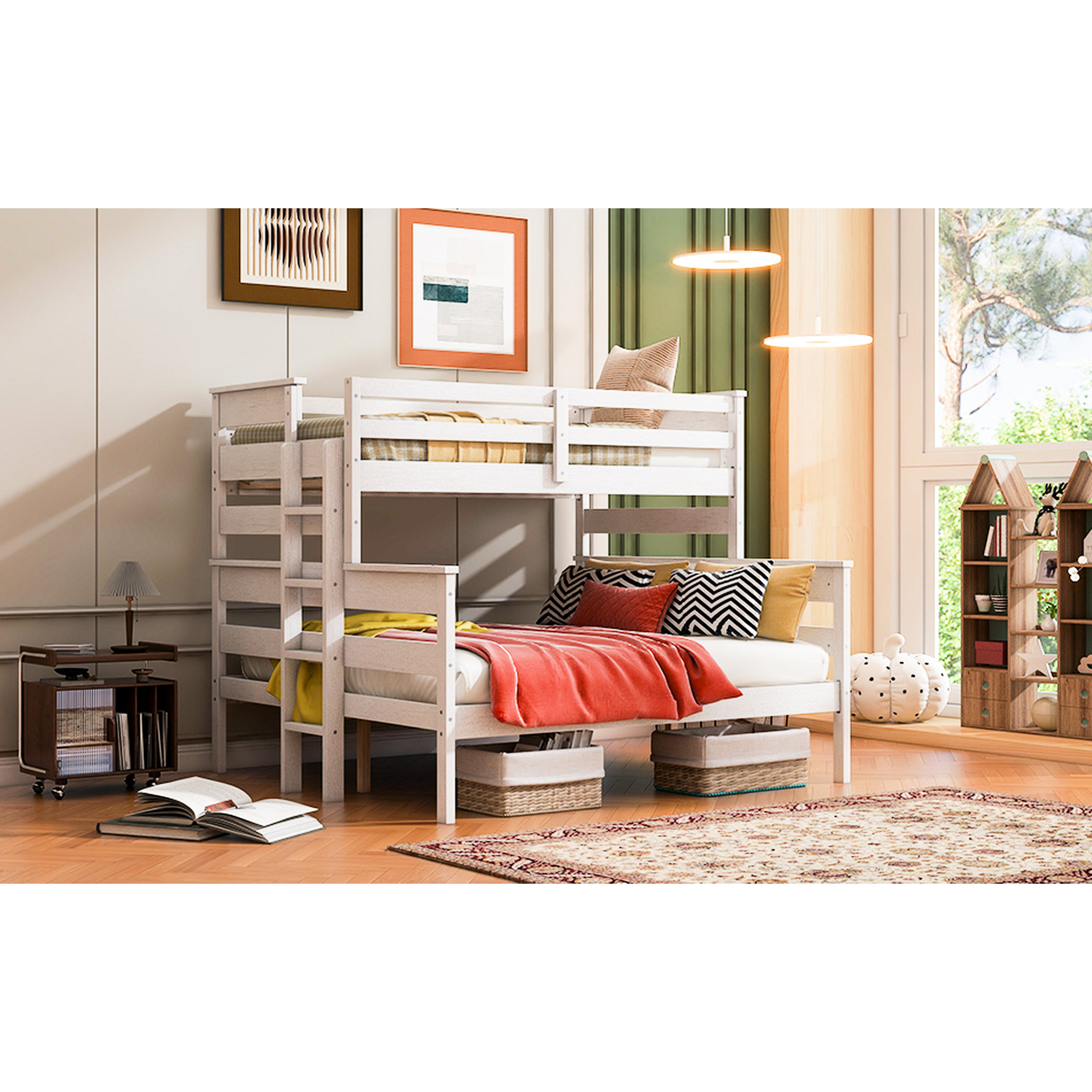 Ophelia & Co. Twin Xl Over Queen Bunk Bed With - Robust Wood Frame For ...