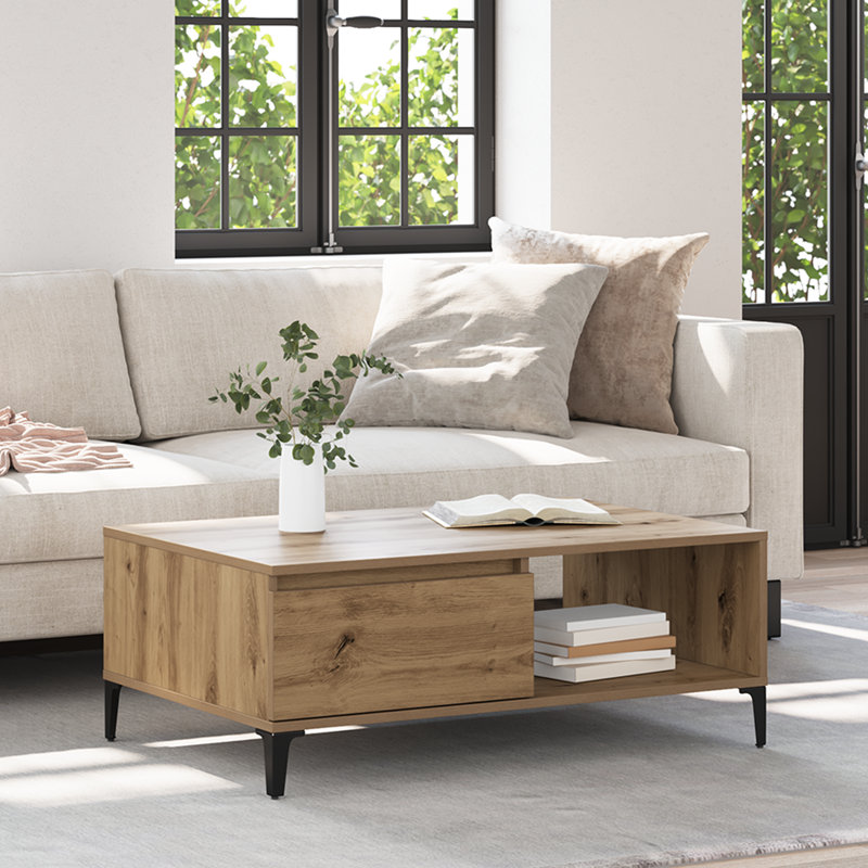 Coffee Table Couch Tea Side Table Chipboard, Black, Artisan Oak