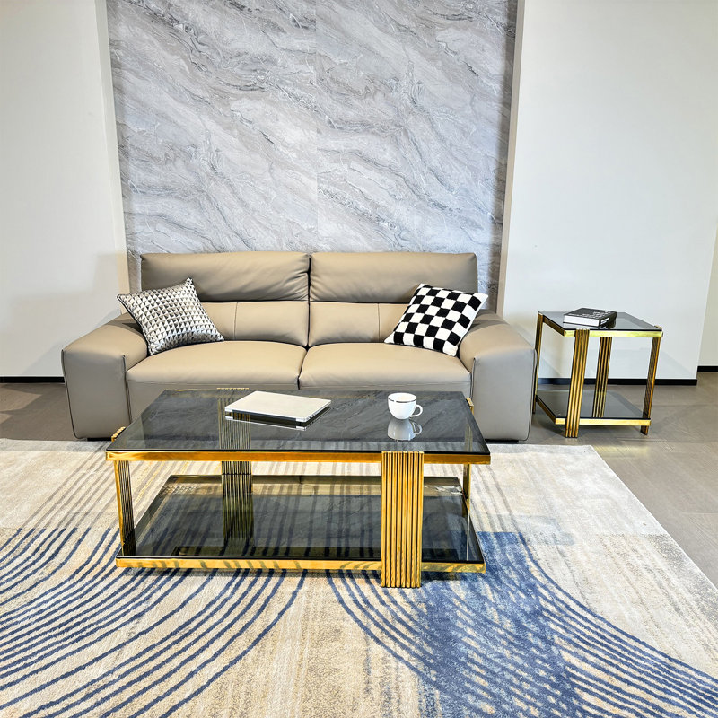 Clate Glass Top Coffee Table, Black, Gold