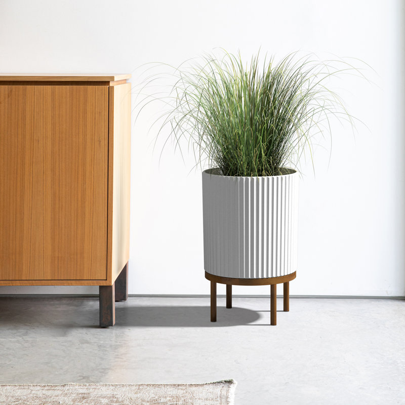 Demi Series Planter with Stand, White/Brown, 22" H x 14.75" W x 14.75" D, 1