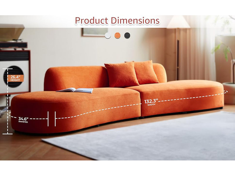 Canapé incurvé de luxe en velours avec support ergonomique et mousse haute densité