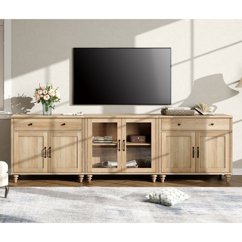 Corretta Solid and Manufactured Wood TV Stand for TVs up to 85", Oak