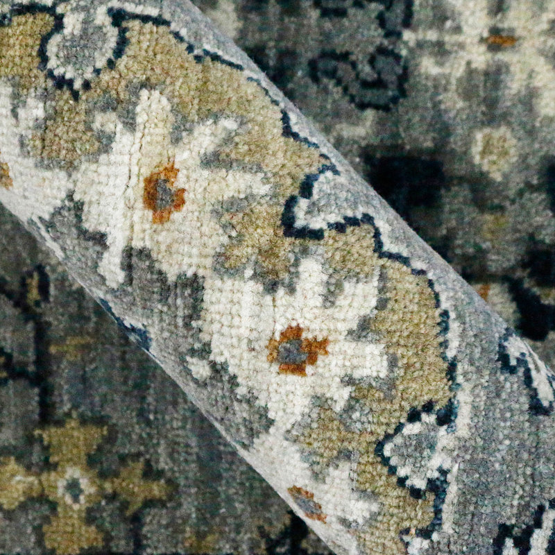 Gray and Blue Hand-Knotted Wool 2' x 3' Area Rug