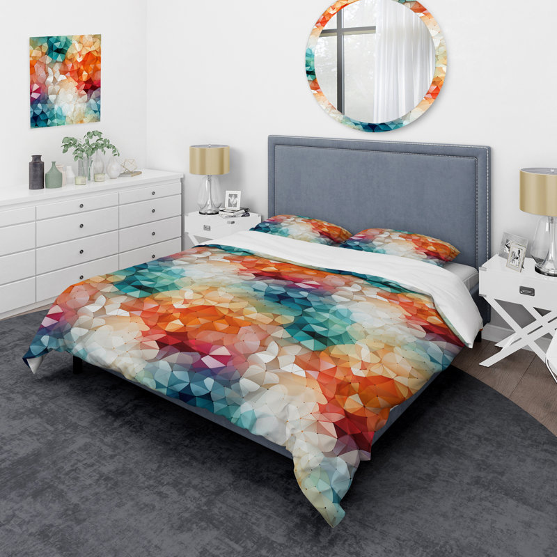 Ensemble de housse de couette Colorful Playful Polyhedra Wonders, Housse de couette pour grand lit et 2 taies décor