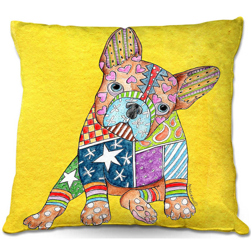  Coussin Couch French Bulldog, 16 po x 16 po, Jaune