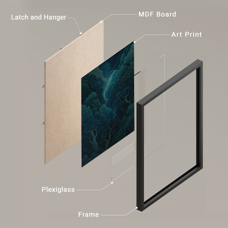 Reproduction d'art encadrée abstraite pour décoration intérieure moderne, H 14 po x l 11 po, Noir