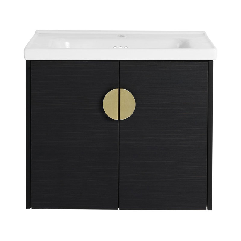 Ensemble de meuble-lavabo mural simple 23 po avec plateau en céramique Datzo, Noir châtaignier