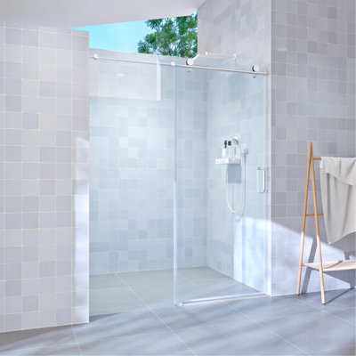 56"-60" W x 76" H Frameless Sliding Shower Door, Single Walk-in Shower Door with 6mm Tempered Glass, Brushed Nickel