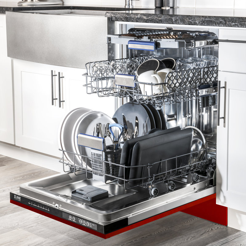 ZLINE 24" Tallac Series 3rd Rack Tall Tub Dishwasher with Stainless Steel Tub, 51dBa, Red Gloss