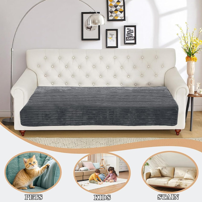 Housse de canapé imperméable à rayures en flanelle, protection antidérapante pour canapé pour animaux, tapis lavable pour chiens et chats, gris foncé