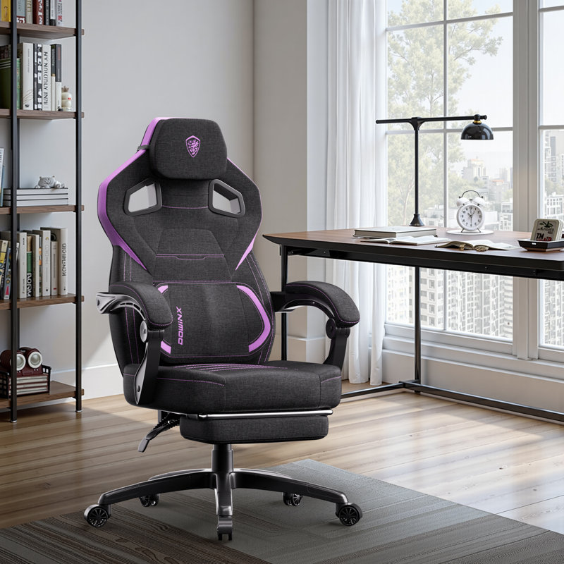 Ergonomic Fabric Gaming Chair with Adjustable Footrest & Lumbar Massage - High-Back Computer Office Chair for Adults, 300 lb Weight Capacity, Purple