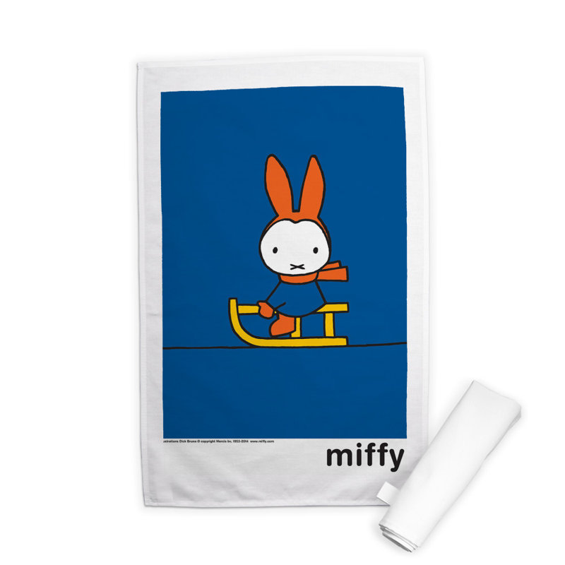 Miffy Wrapped up in a Hat and Scarf on a Sleigh Tea Towel