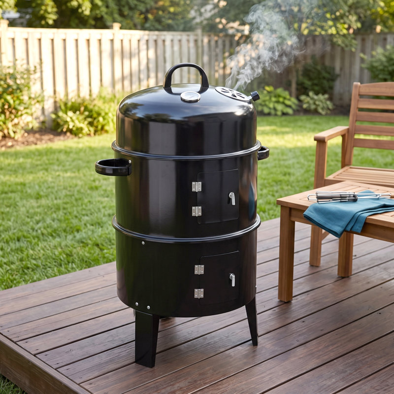 Fumoir d'extérieur au charbon 15,7 po avec barbecue vertical à 2 niveaux