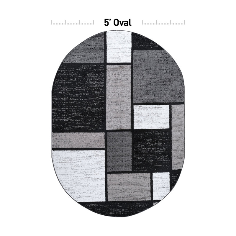 Astika Woven Geometric Gray/White/Black Area Rug – Modern Polypropylene Carpet for Living Room, Bedroom, or Office