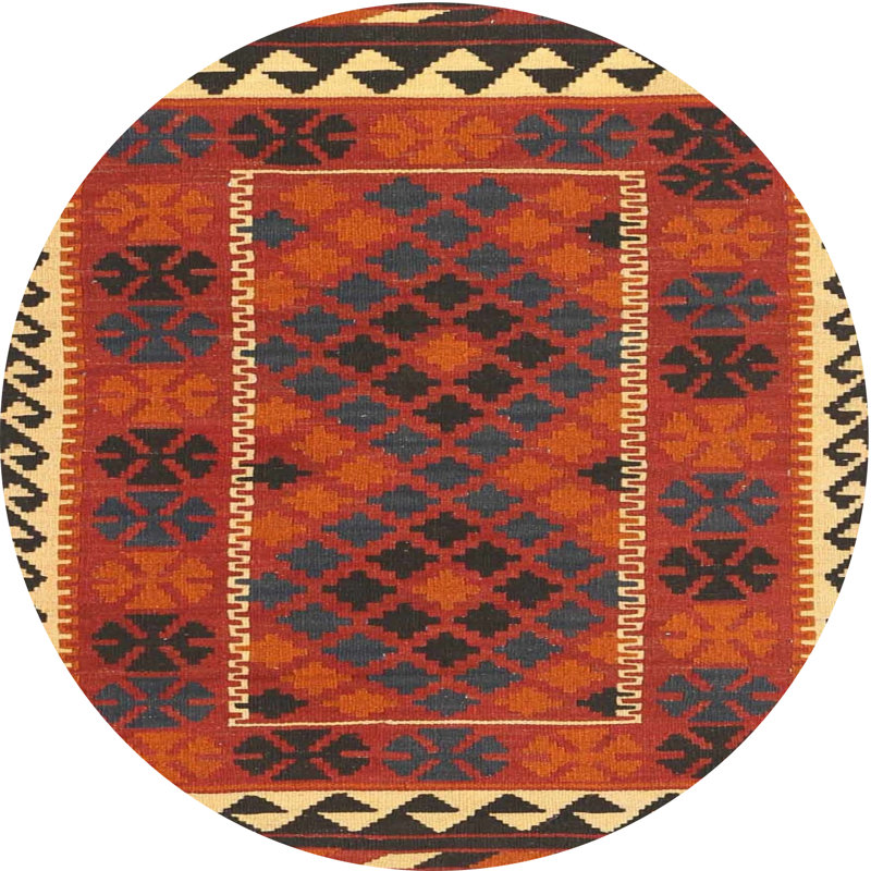 Tapis noir/orange/beige contemporain, Rond 5 pi