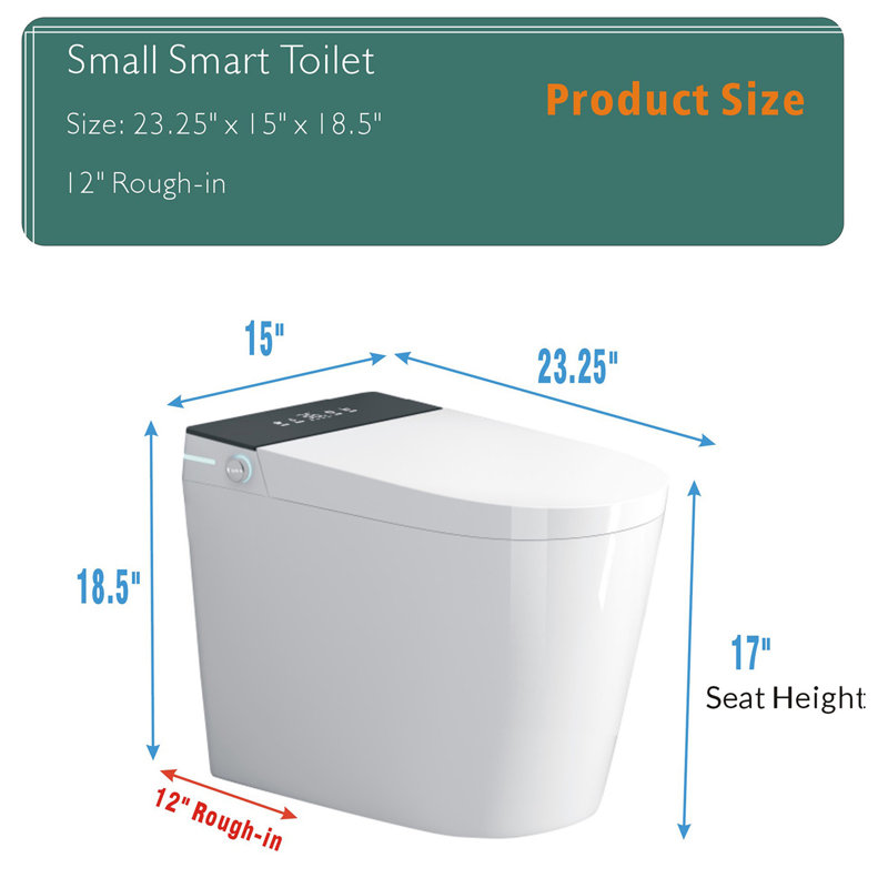 Compact Smart Toilet With Bidet Seat Built-In, Modern Tankless Design With 23.25" Depth, Auto Open Auto Flush, Heated Seat, Instant Warm Air Dryer For Small Bathrooms, White With Black Panel