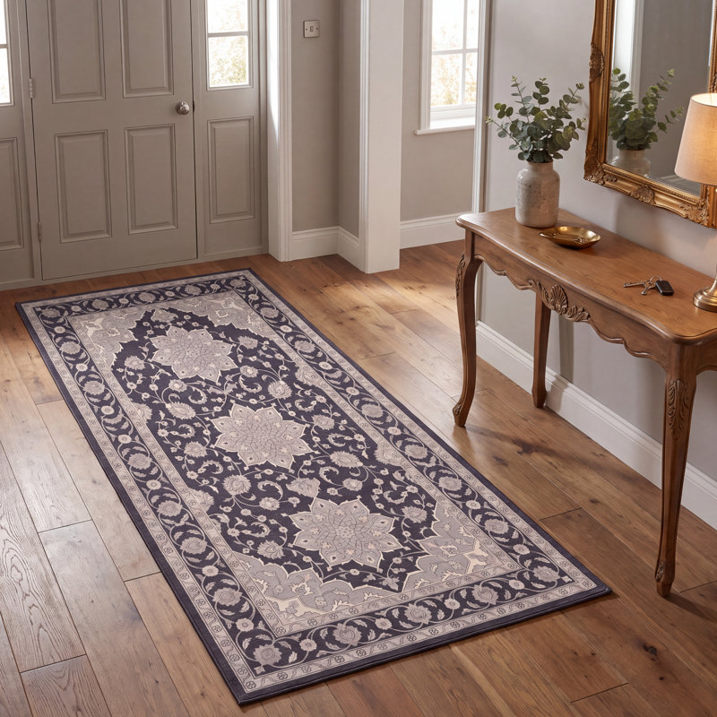 Tapis Xanthos traditionnel à médaillon, style persan, gris ivoire et beige, lavable à la machine, antidérapant, à poils courts, pour l'intérieur et l'extérieur, adapté aux animaux domestiques, idéal pour le salon, la chambre, la salle à manger, l'entrée, le couloir ou le bureau.