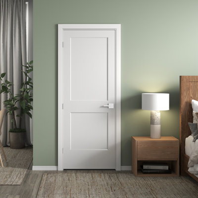 28”X80" Right Hand Prehung Interior Door with Knock Down Jamb Kit & Satin Nickel Hinges, 2-Panel Hollow Core Interior Slab Door with Bore & Hinge Cutout For Bathroom, Pantry, Laundry Interior Door