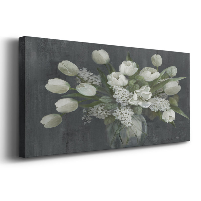 Tulipes et lilas - Toile tendue avec châssis - Prêt à accrocher, H 12 po x l 30 po