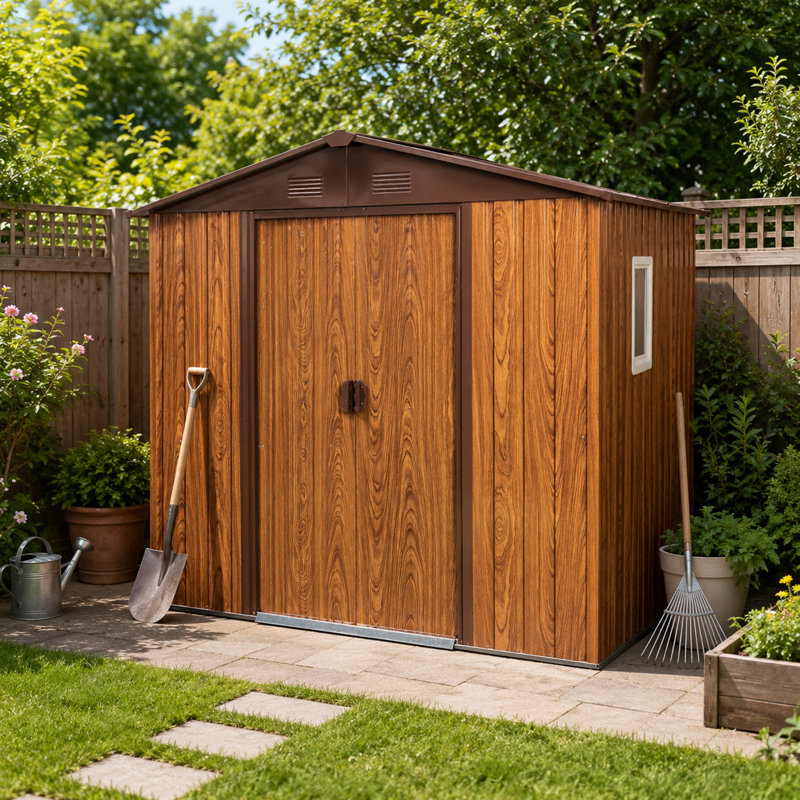 Abri de jardin avec fondations en métal, 72.44" H x 72.44" W x 63.78" D, Brun