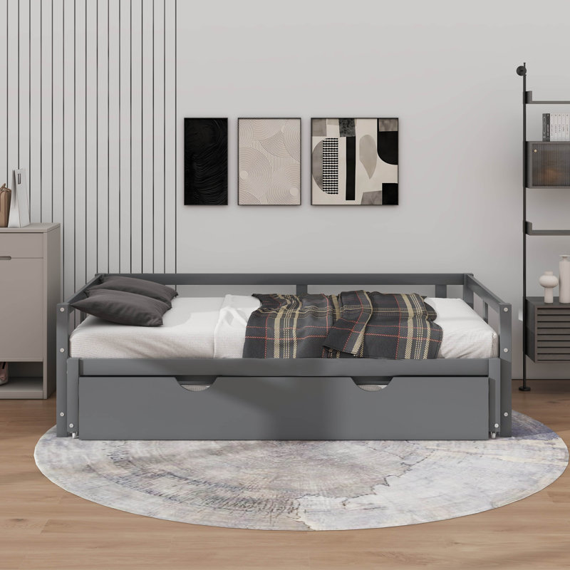 Twin Size Extending Daybed With Trundle, Gray