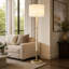 Lampe sur pied haute avec basse en travertin pour chambre à coucher - Lampe traditionnelle décorative pour salon et bureau - 61 po, blanc et or