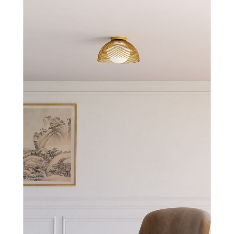 Poet Single Light Glass Flush Mount, Gold