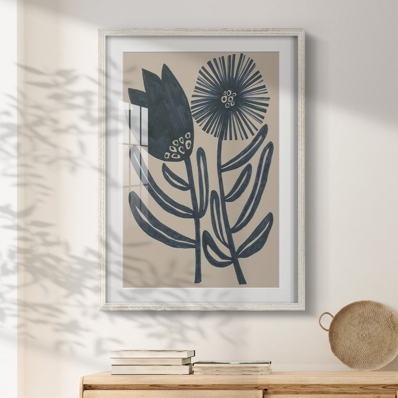 «Blockprint Folk Flowers II», reproduction encadrée, H 28,5 po x l 20,5 po, Blanc