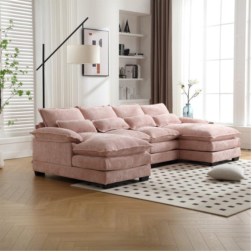Alyzza Modern U-Shaped Sectional Sofa with Double Chaise & Lumbar Pillows – Sleeper Sofa for Apartments, Living Rooms