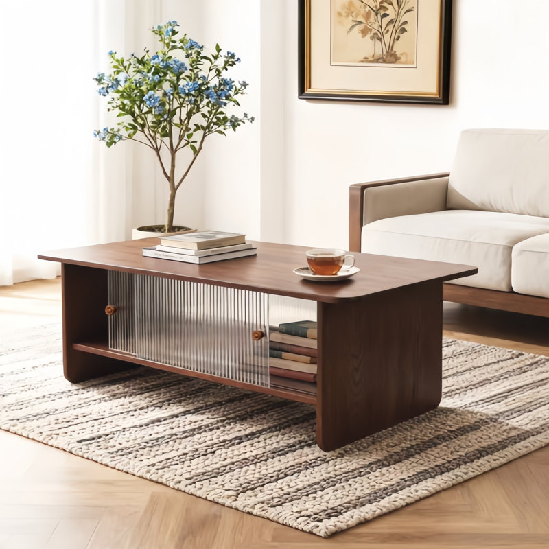 Table basse moderne de 47 po avec rangement coulissant en verre pour porte de salon, chambre à coucher et table de bureau
