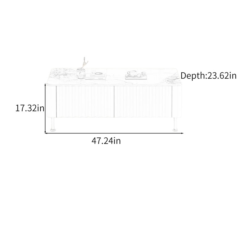 Table basse ondulée Wave, Blanc, Blanc / Gris, H 17,32 po x L 47,24 po x l 23,62 po