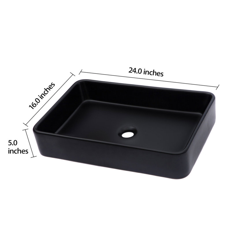 24"x16" Black Ceramic Rectangular Vessel Bathroom Sink
