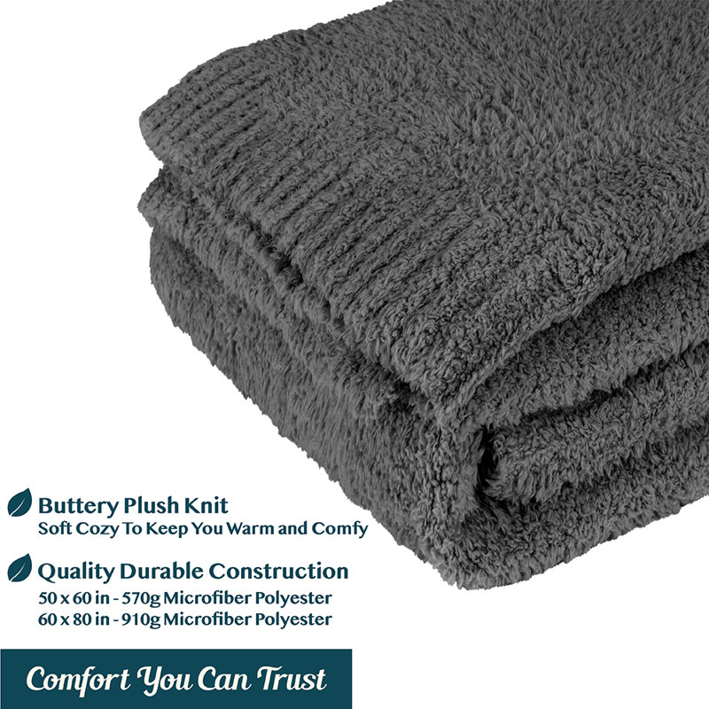 Dark Gray Reversible Fleece Knit Throw Blanket, 50x60 Inches
