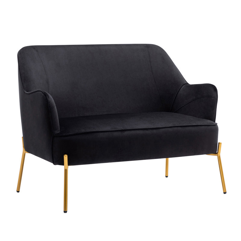 Causeuse en velours Dame de 42,9 po de largeur avec pieds chromés Dame, Velours noir