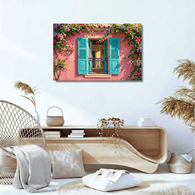 Ensemble de 1 tableau sur toile à motif floral représentant une fenêtre