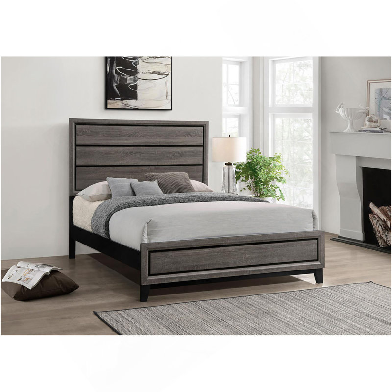 Rustic Grey Oak Queen Panel Bed, Queen