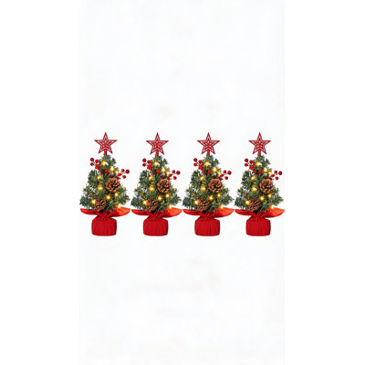 Sapin de Noël artificiel de table de 30 cm avec étoile au sommet, lumières DEL, minuterie de 8 heures et 8 modes d'éclairage, baies rouges et pommes de pin pour une décoration de Noël idéale pour les petits espaces.
