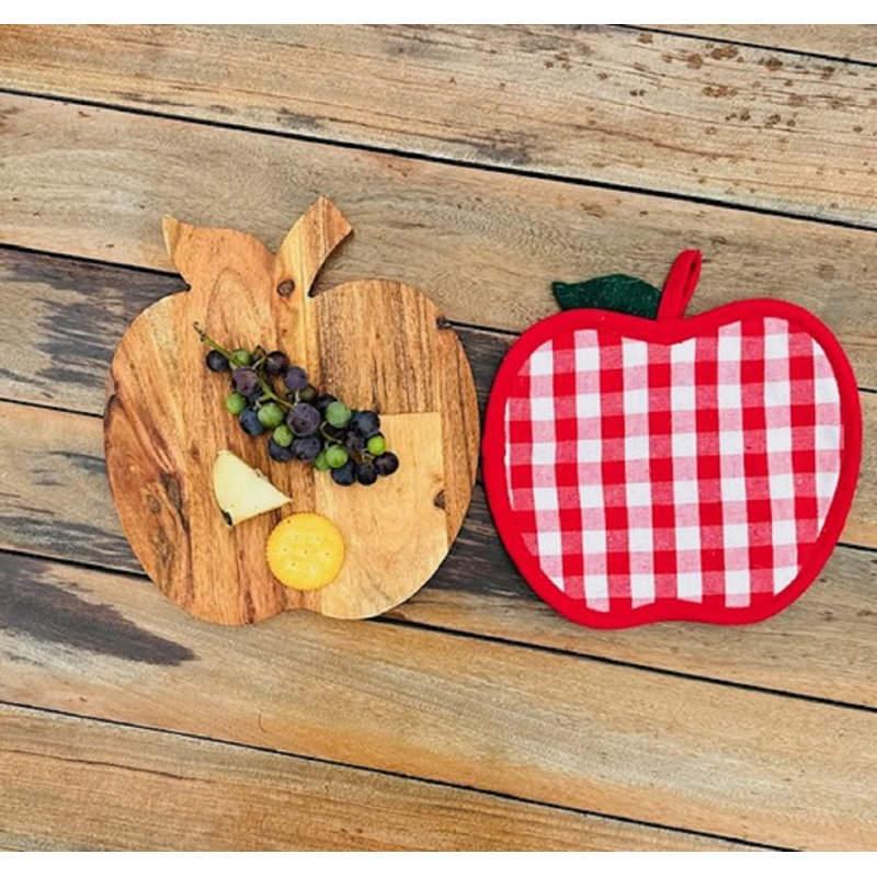 Pothold rouge en forme de pomme Gingham avec planche à découper en forme de pomme