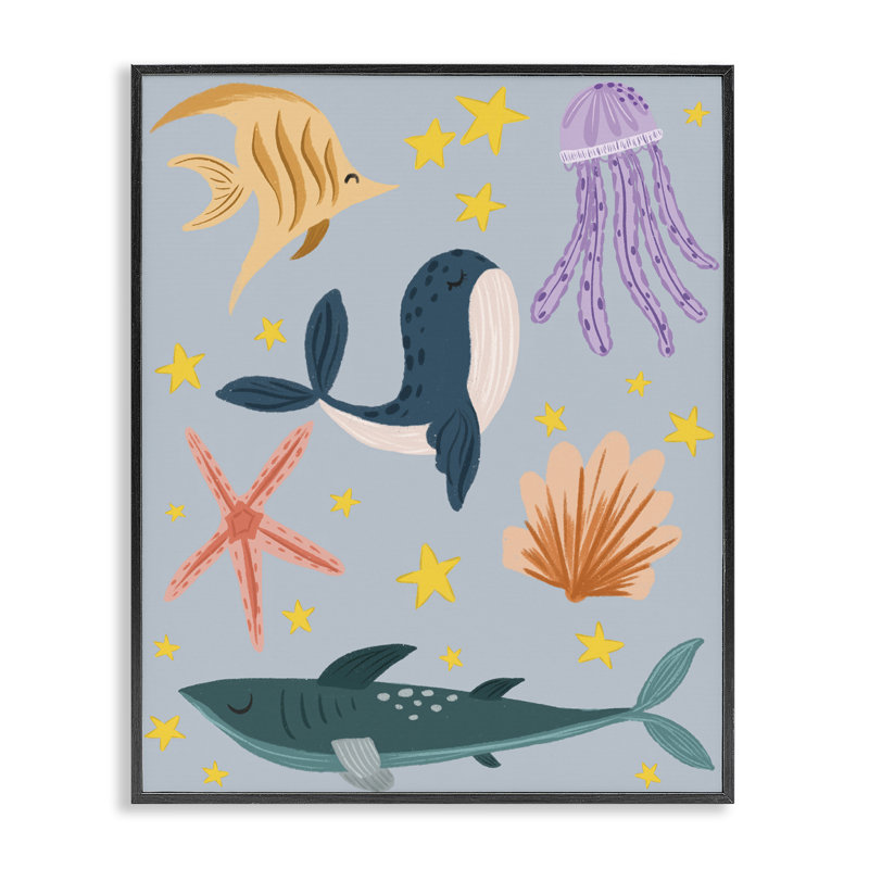  Art lunatique de créatures marines, estampe numérique par Isabela Schielke, H 20 po x l 16 po, Giclée encadrée noir minuit